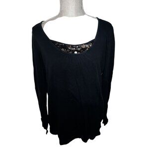 Esprit Womens Black Sequin Scoop Neck Long Sleeve Top L